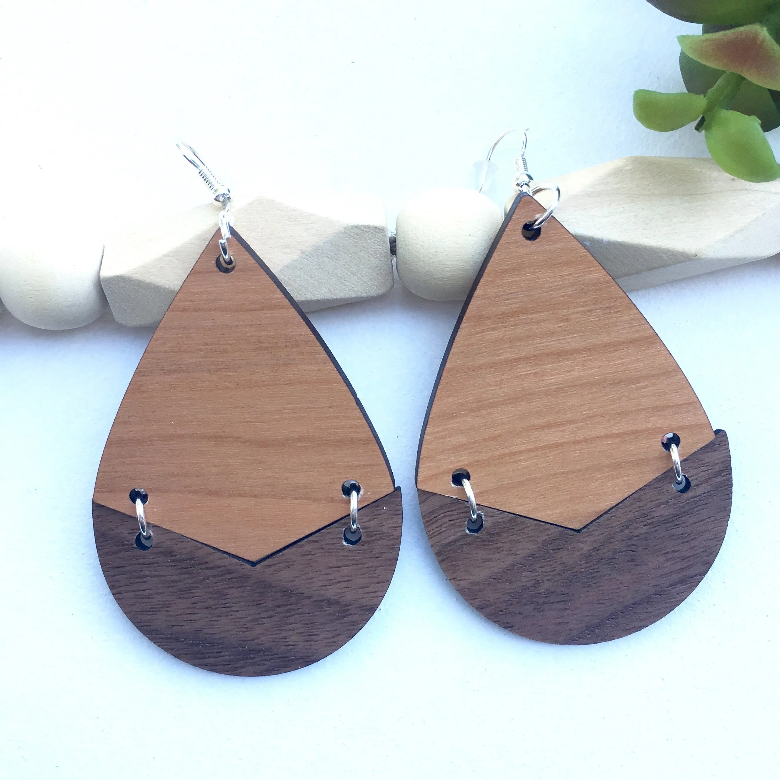 Oversize Teardrop Earrings Dangle Wooden Earrings Free Shipping Birthday Gift for Sister Trendy Earrings