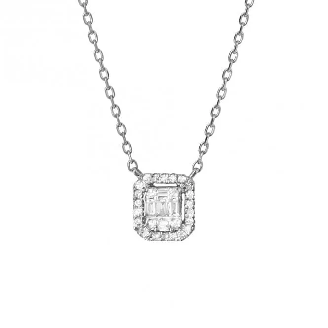 Pave Square Diamond 9ct White Gold Necklace GN385