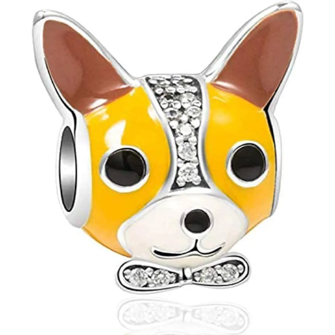 Pembroke Welsh Corgi Enamel CZ Dog Head Bead Charm