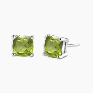 Peridot Stud Earrings | Cushion Cut in Sterling Silver | Irosk ®