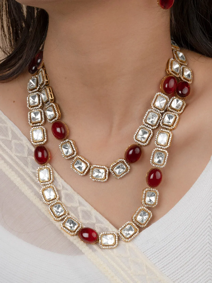 Pink Color Gold Plated Faux Polki Necklace Set - PK-S90P