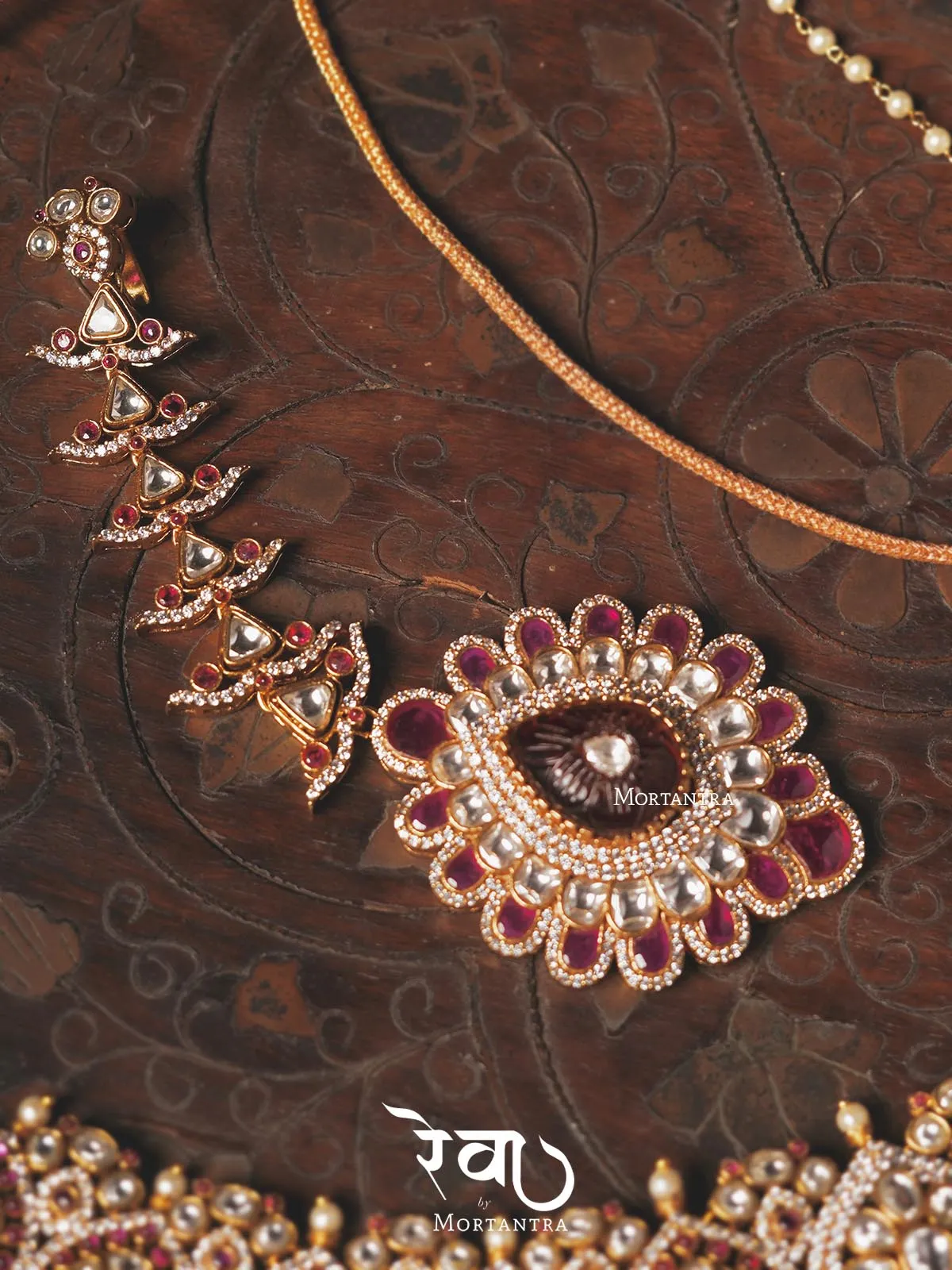 Pink Color Gold Plated Jadau Kundan Bridal Necklace Set - MO-S6WP