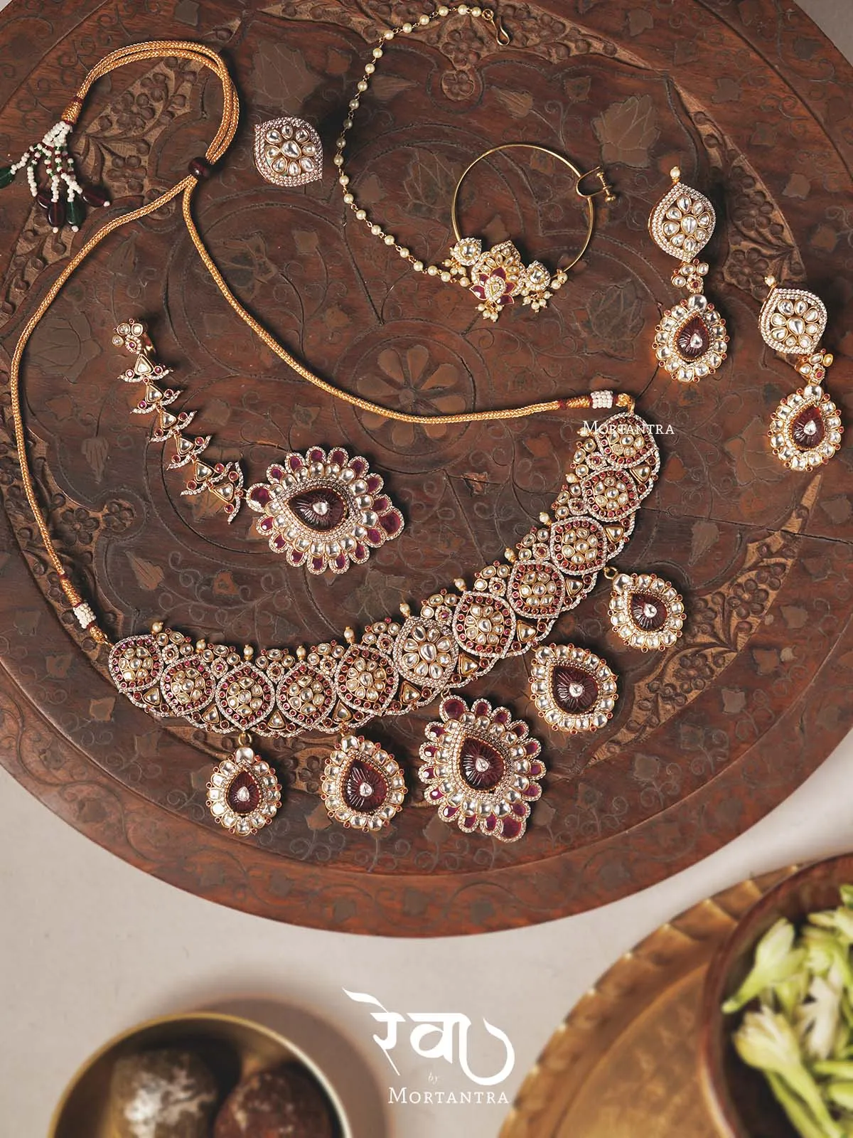 Pink Color Gold Plated Jadau Kundan Bridal Necklace Set - MO-S6WP