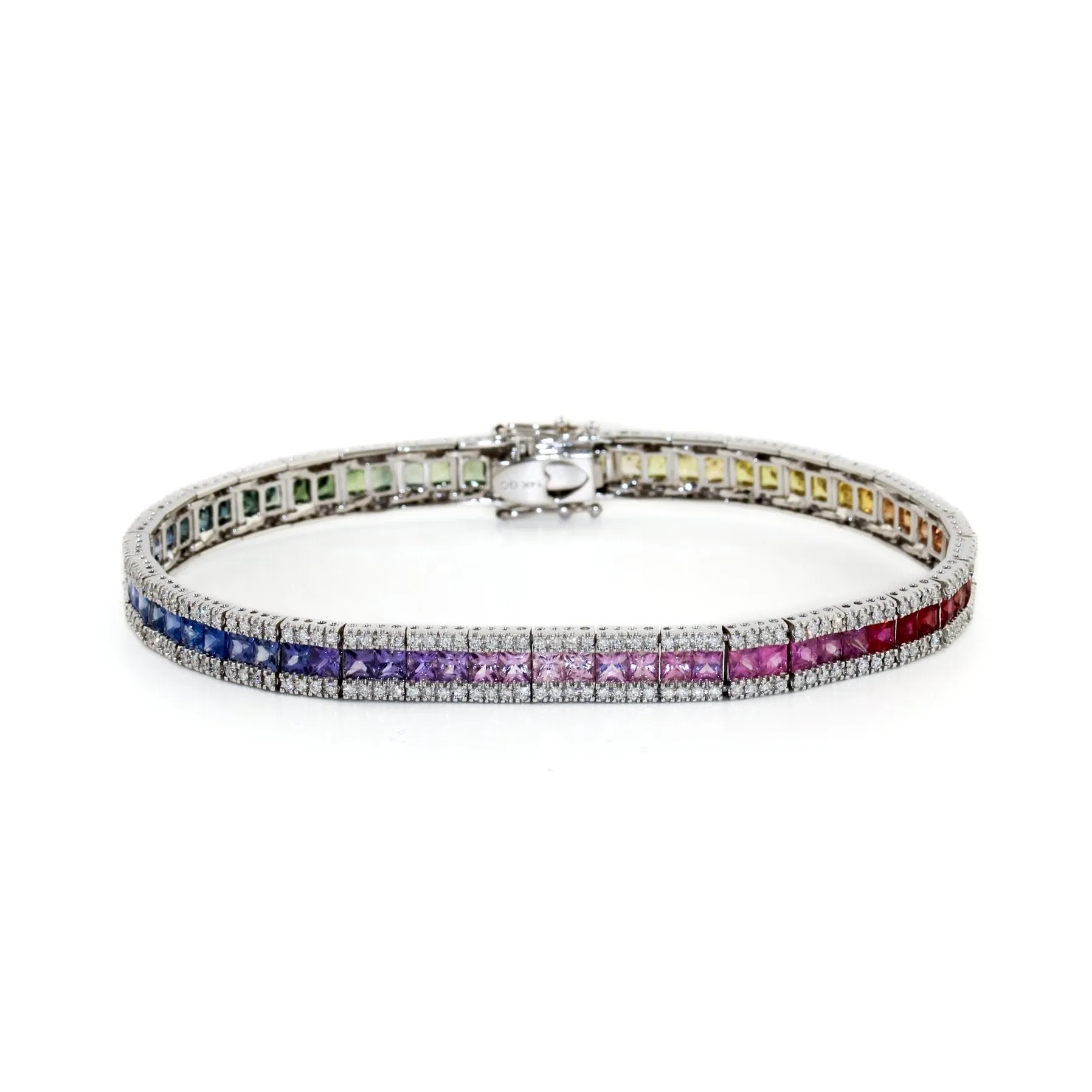 Rainbow Sapphire Tennis Bracelet with Pave Diamonds