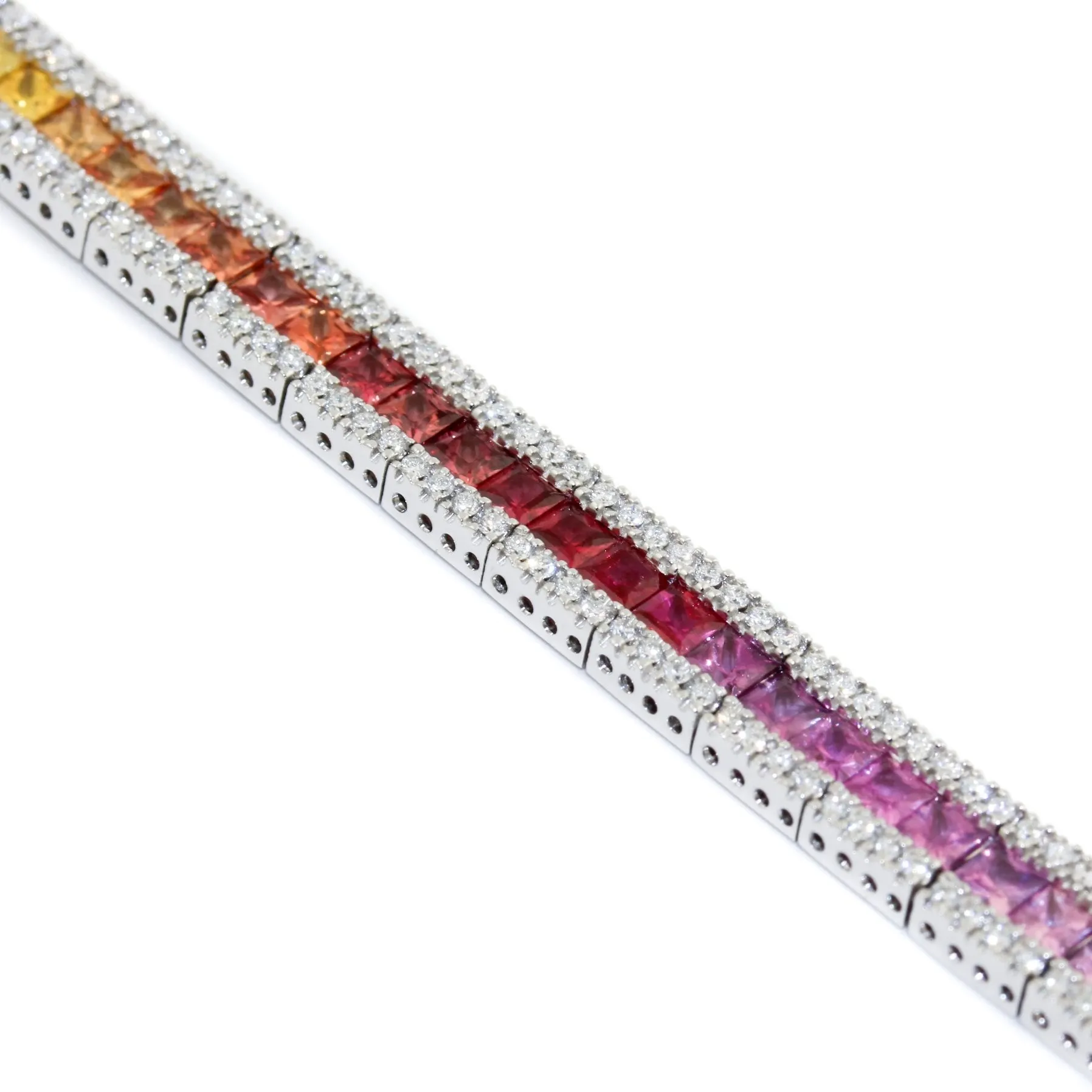 Rainbow Sapphire Tennis Bracelet with Pave Diamonds