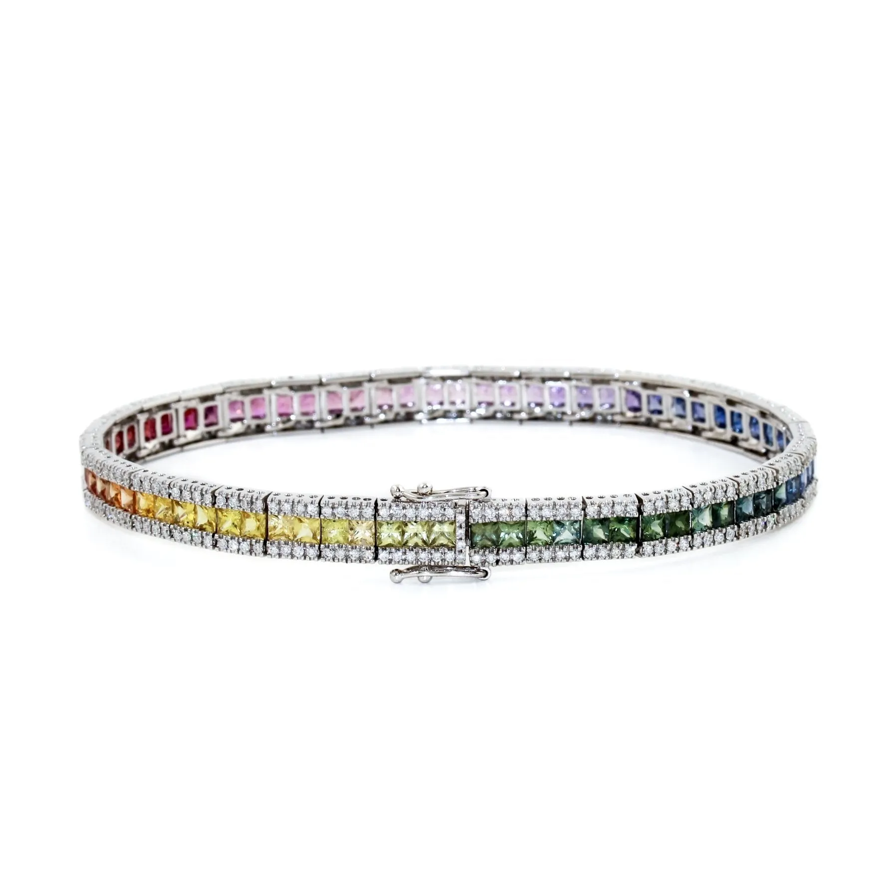 Rainbow Sapphire Tennis Bracelet with Pave Diamonds