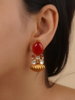 Red Color Gold Plated Faux Polki Earrings - PK-E53R