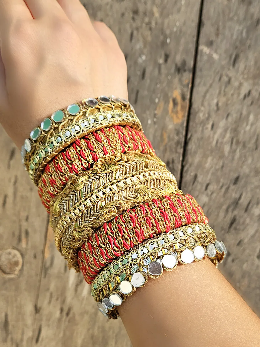 Red-Golden Mirror Gota Bangles (Set of 5)