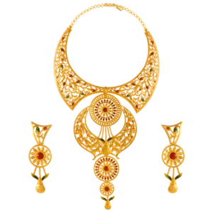 Regal 22k Gold Necklace Earrings Set With Floral Kolka & Meenakari Work