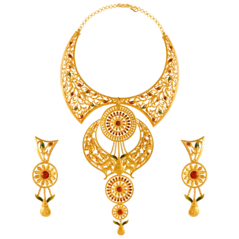 Regal 22k Gold Necklace Earrings Set With Floral Kolka & Meenakari Work