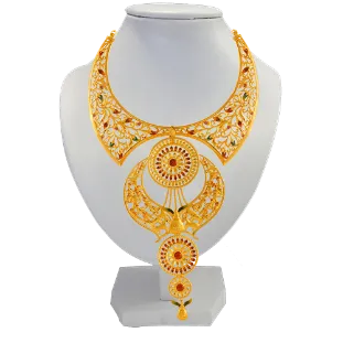 Regal 22k Gold Necklace Earrings Set With Floral Kolka & Meenakari Work