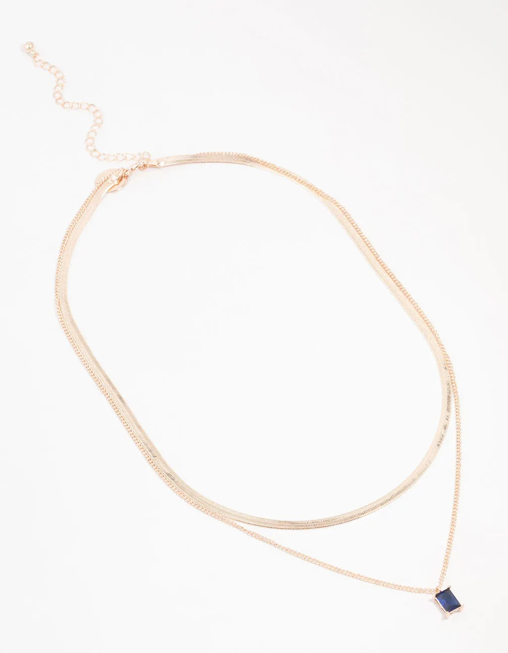 Rose Gold Baguette Snake Layered Necklace 2-Pack