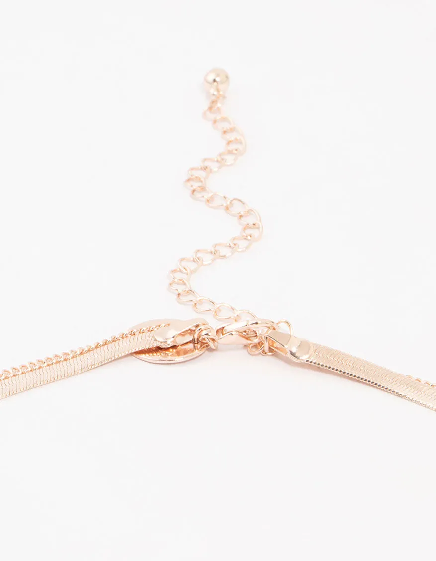 Rose Gold Baguette Snake Layered Necklace 2-Pack