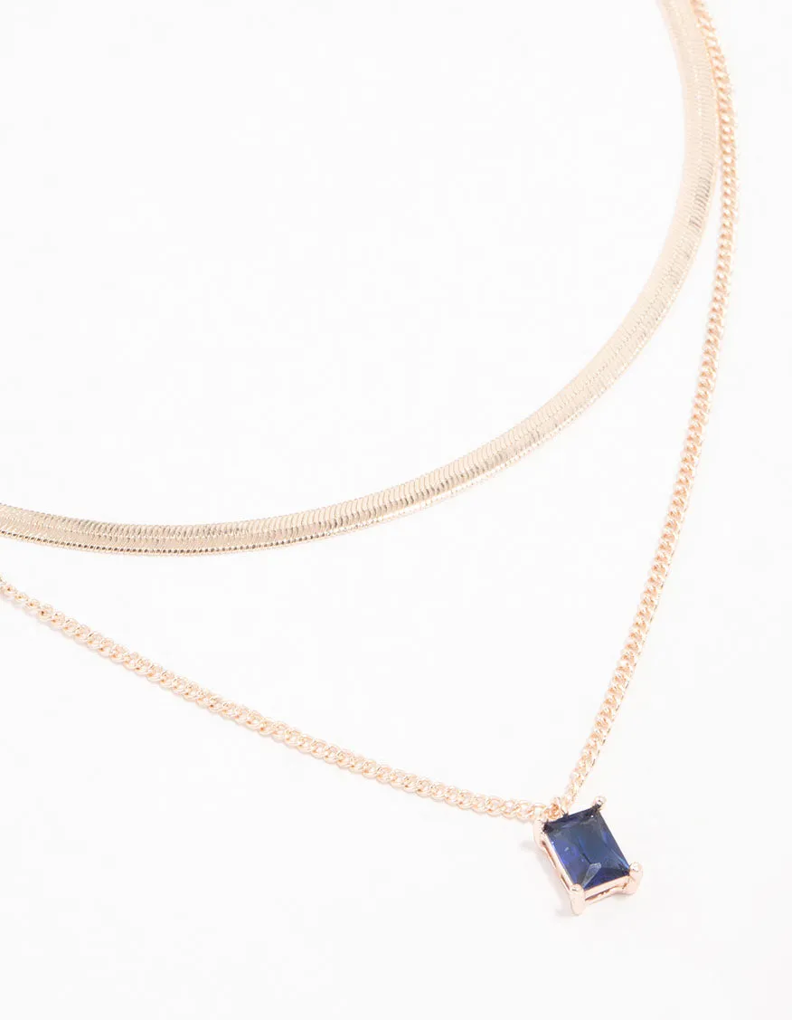 Rose Gold Baguette Snake Layered Necklace 2-Pack