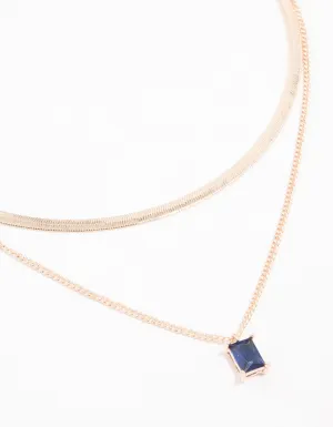 Rose Gold Baguette Snake Layered Necklace 2-Pack