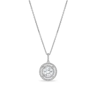 Round Cut Diamond Pendant with Double Halo, 2 CT