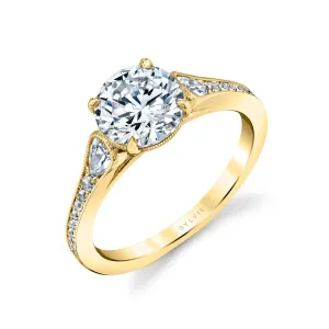 Round Cut Unique Engagement Ring - Esmeralda 14k Gold Yellow