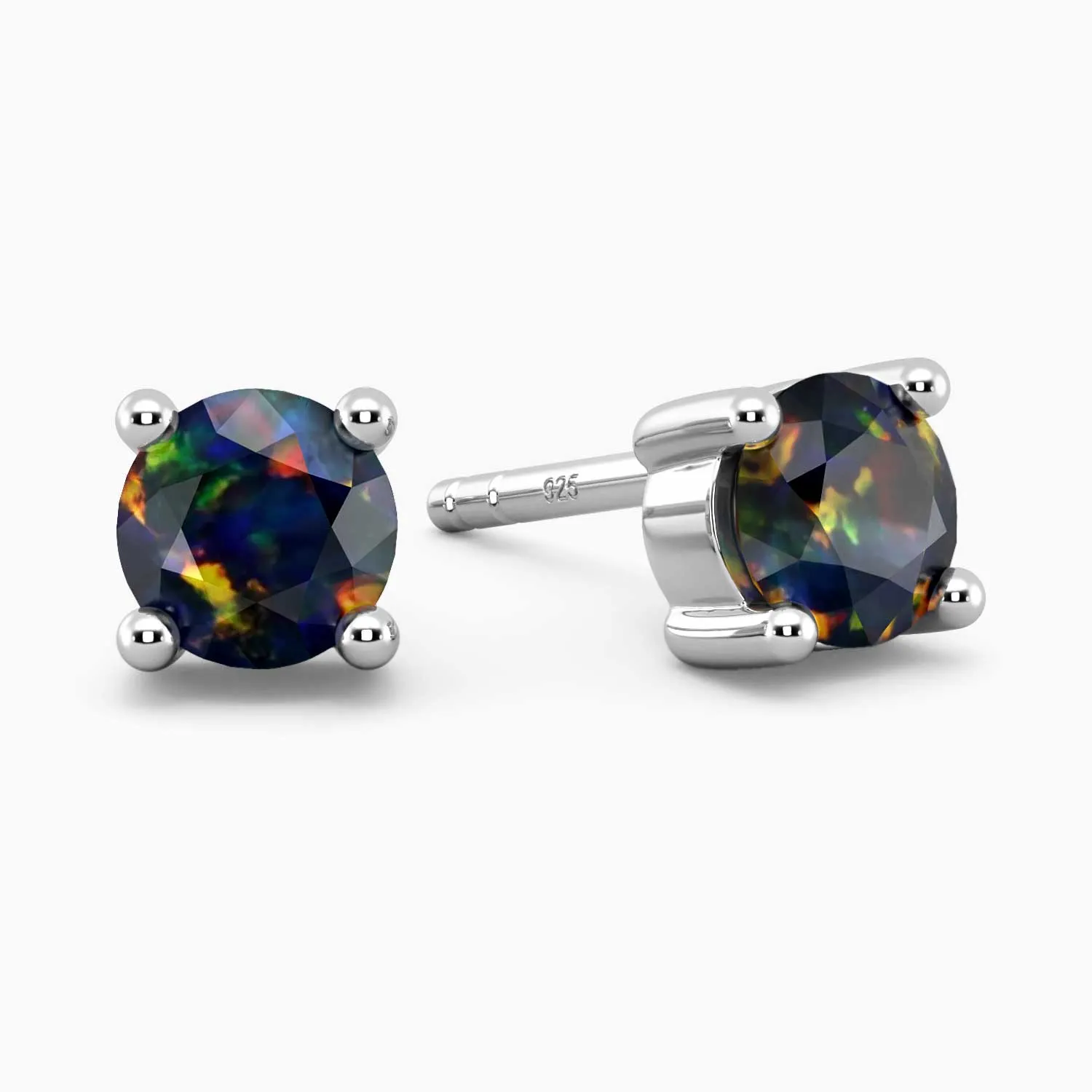 Round Shape Black Opal studs in Sterling Silver - Irosk ®