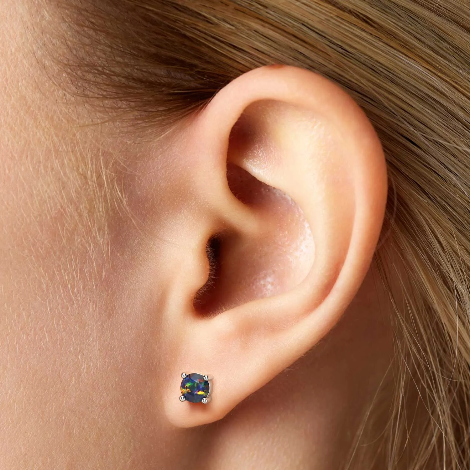 Round Shape Black Opal studs in Sterling Silver - Irosk ®