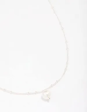 Silver Ball Chain Pearl Pendant Necklace