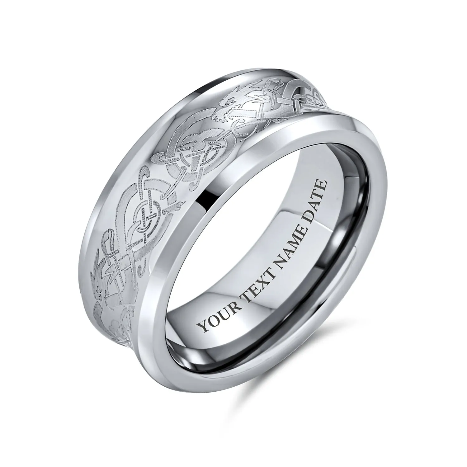 Silver Celtic Knot Dragon Inlay Tungsten Wedding Band Ring for Men Comfort Fit