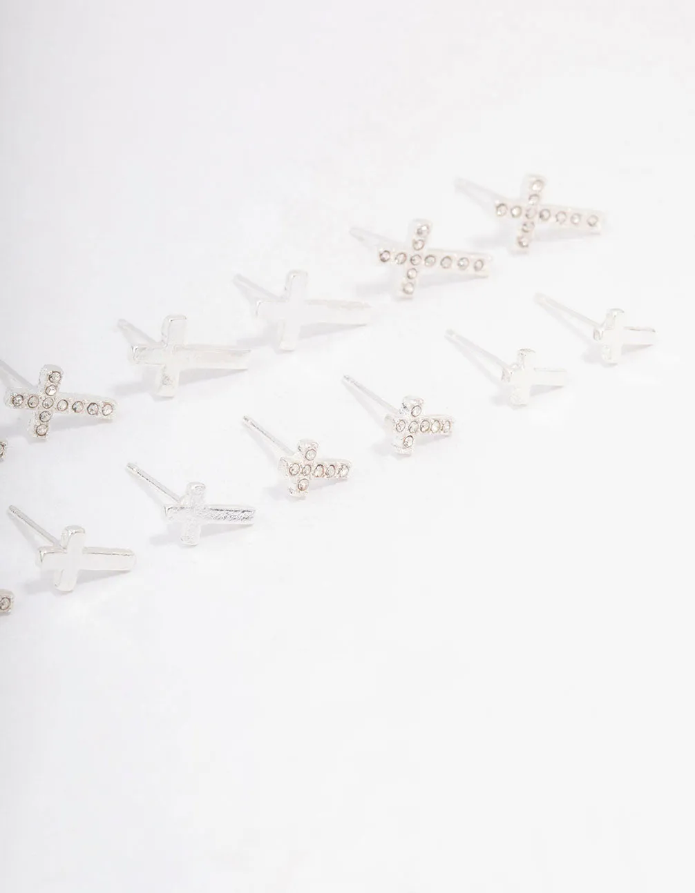 Silver Diamante Cross Earring 8-Pack