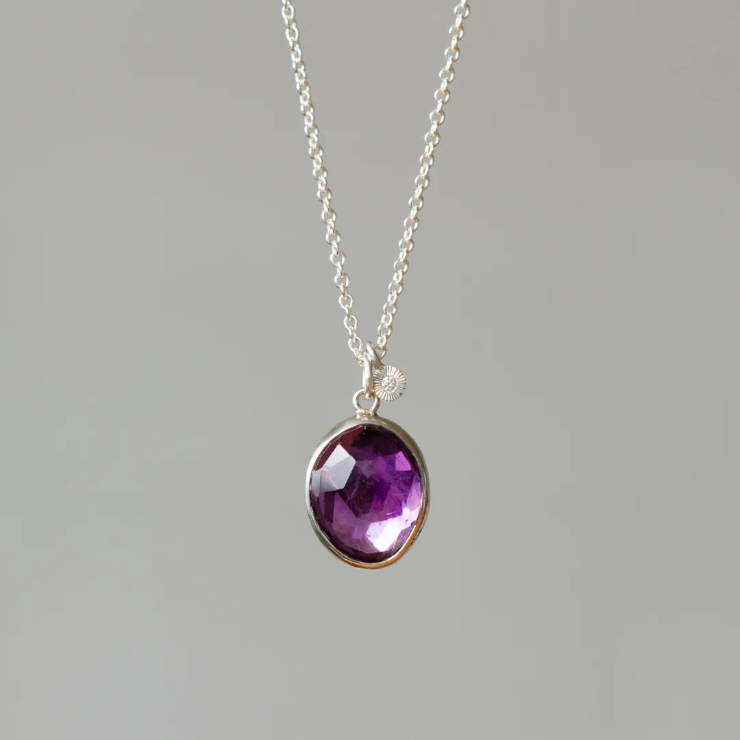 Silver Rose Cut Amethyst Theia Necklace