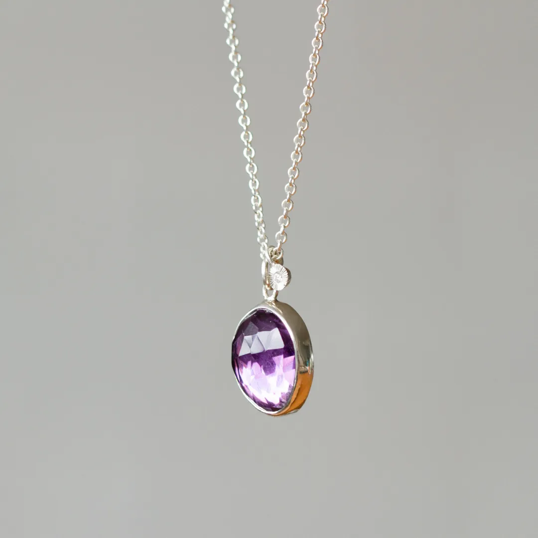 Silver Rose Cut Amethyst Theia Necklace