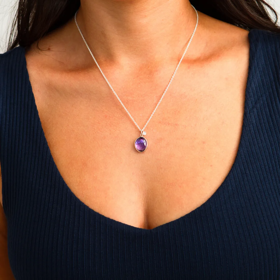 Silver Rose Cut Amethyst Theia Necklace