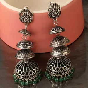 Silver Tone Oxidized Jhumka Earring Set, Traditional Indian Jewelry