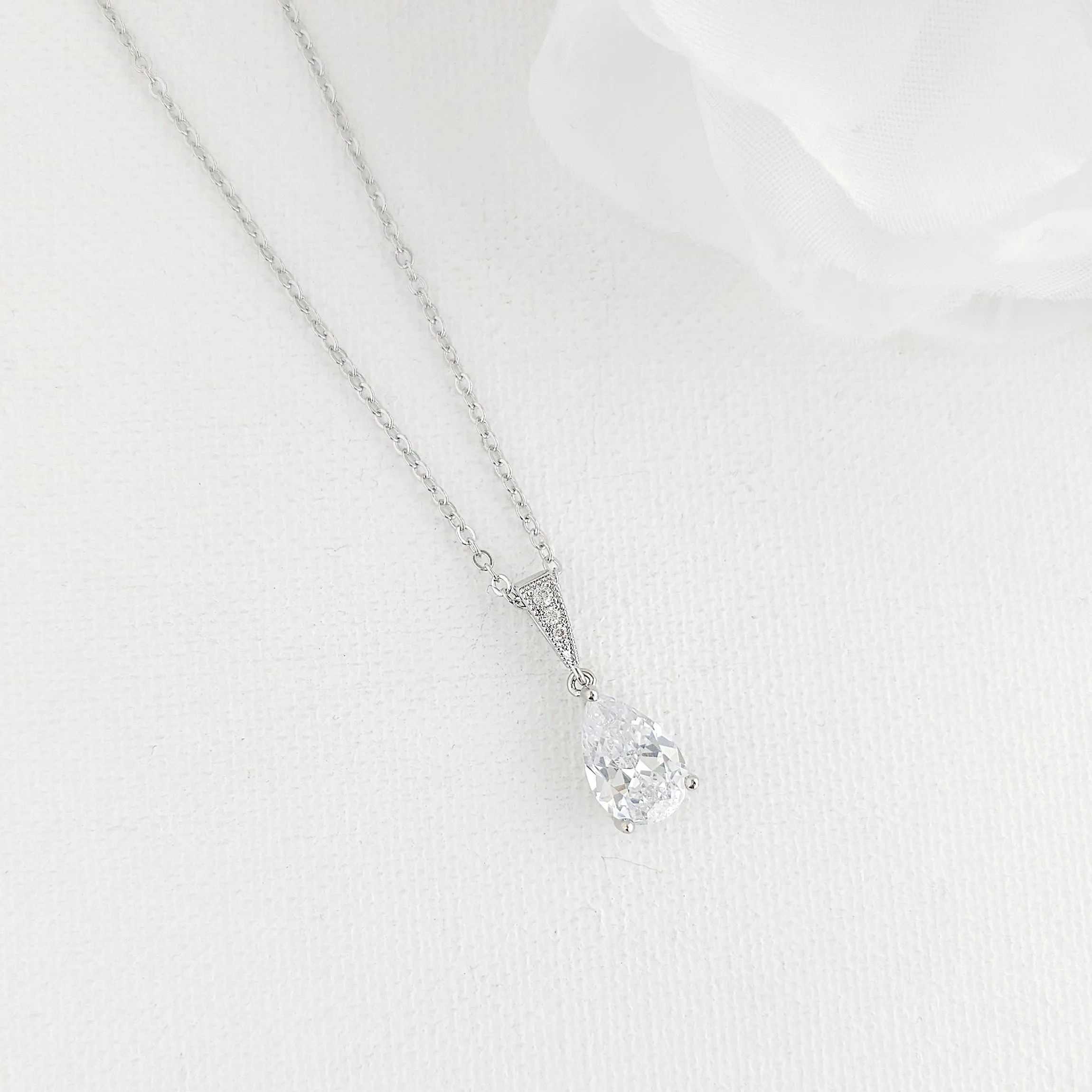 Single Teardrop CZ Necklace for Brides and Women- Nicole