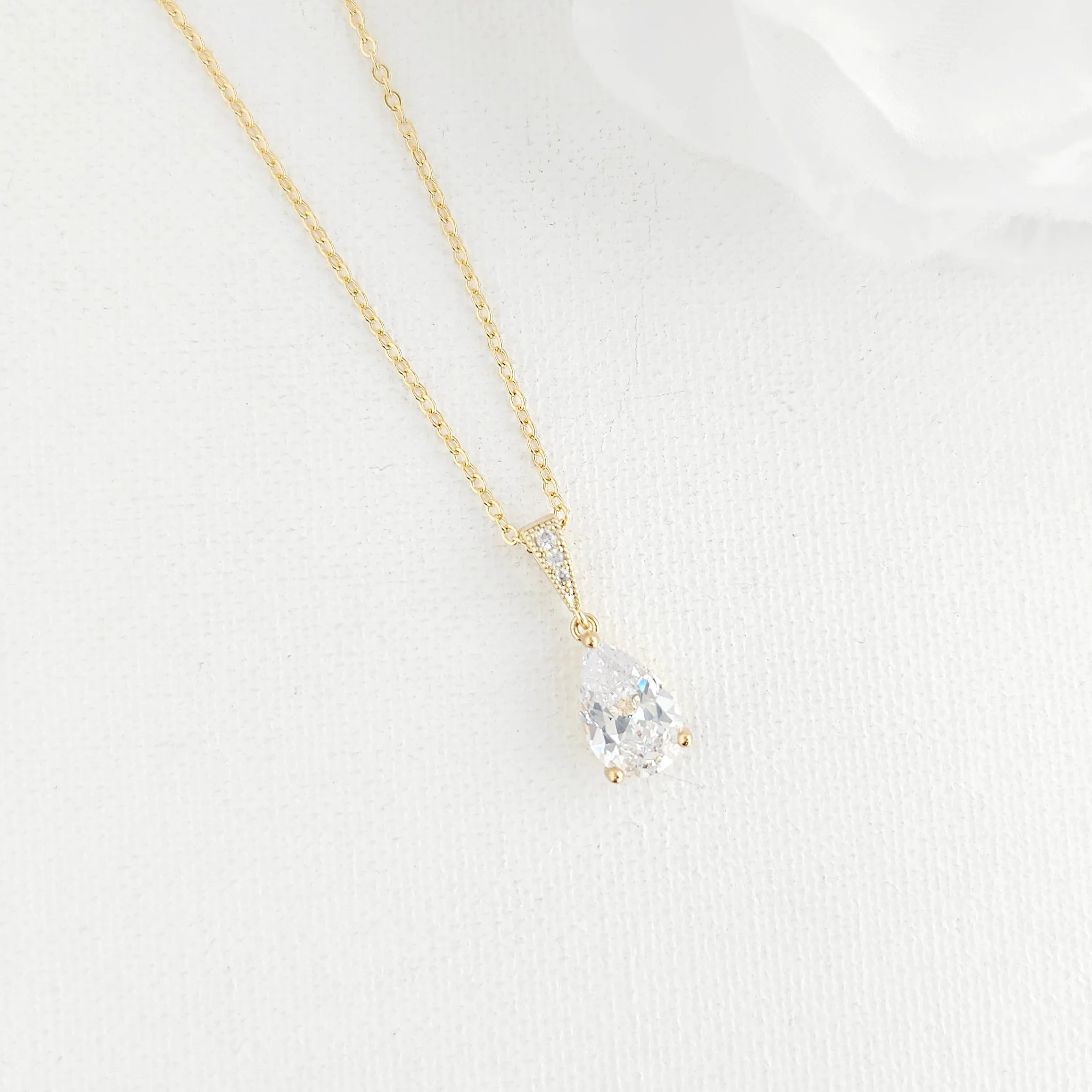 Single Teardrop CZ Necklace for Brides and Women- Nicole