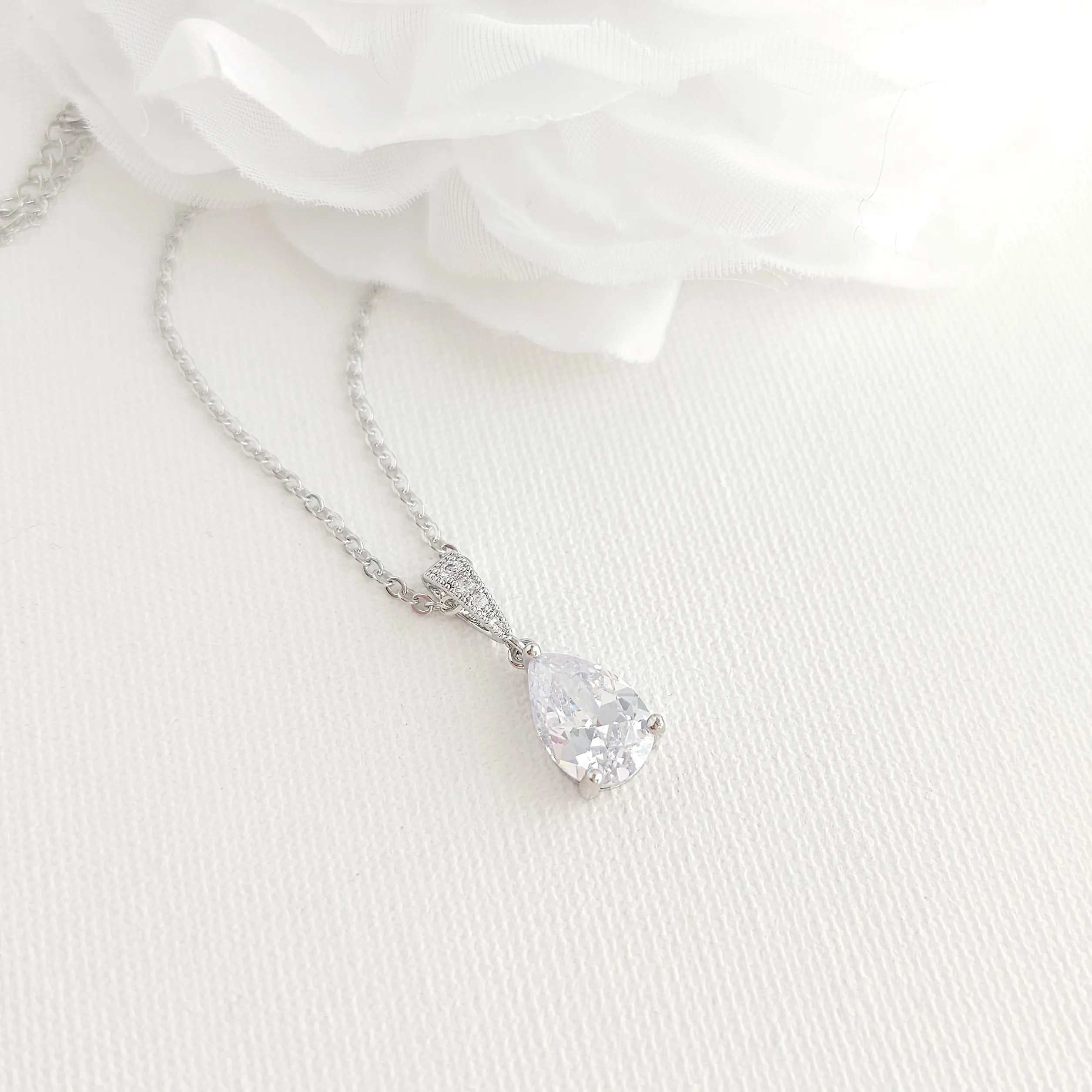 Single Teardrop CZ Necklace for Brides and Women- Nicole