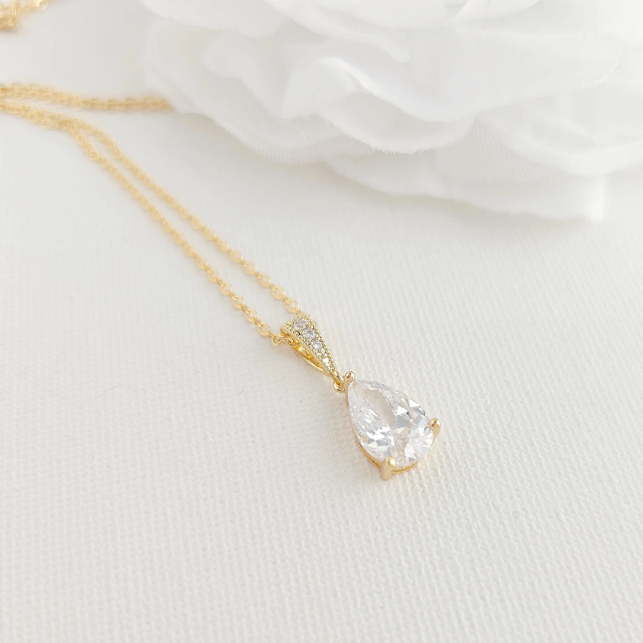 Single Teardrop CZ Necklace for Brides and Women- Nicole