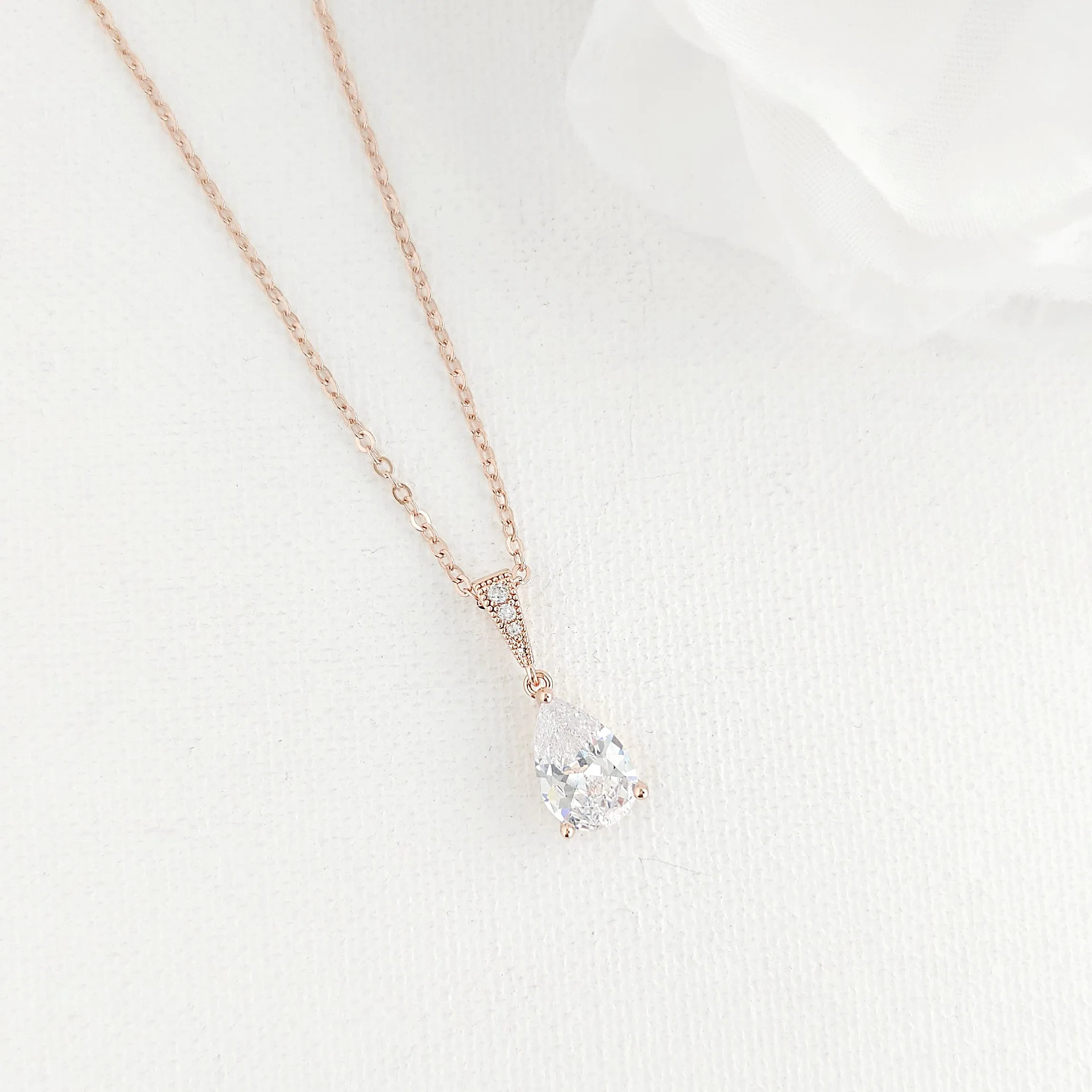 Single Teardrop CZ Necklace for Brides and Women- Nicole