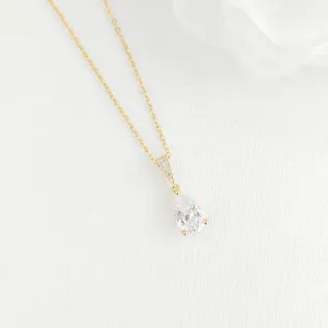 Single Teardrop CZ Necklace for Brides and Women- Nicole