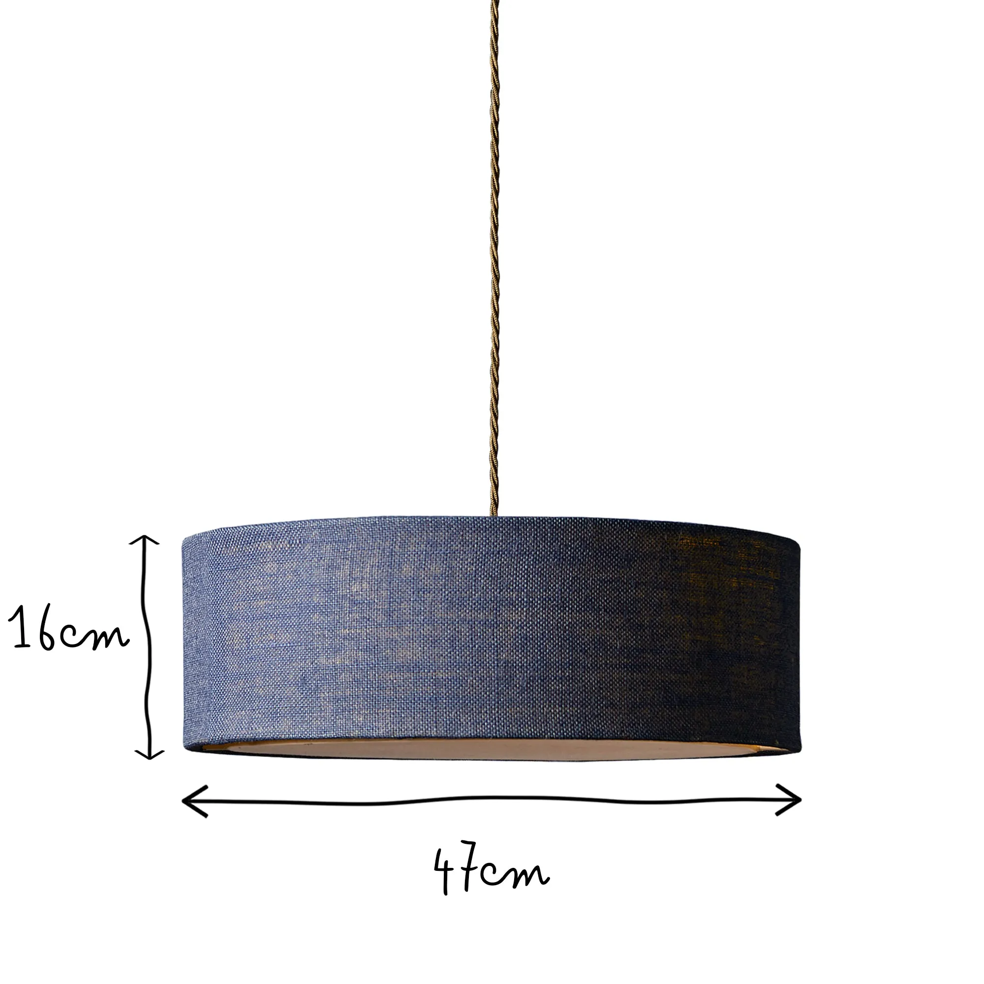 Smaller Jute pendant in navy with baffle