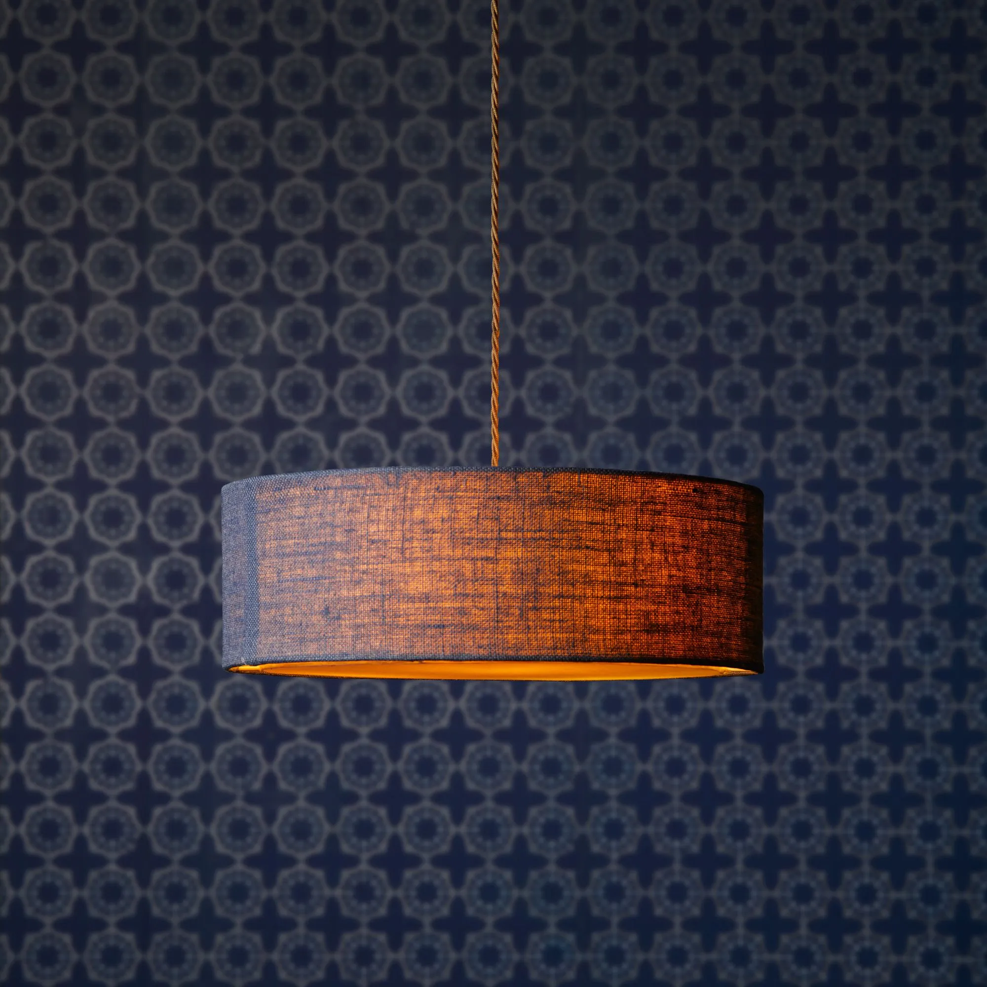 Smaller Jute pendant in navy with baffle