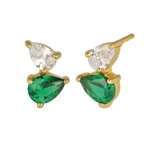 Sofia Teardrop Studs Emerald Green, Clear and Gold