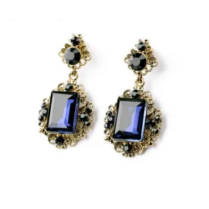 Statement Fashion Women Jewelry Elegant Antique Square Blue Resin Stud Earrings For Girls