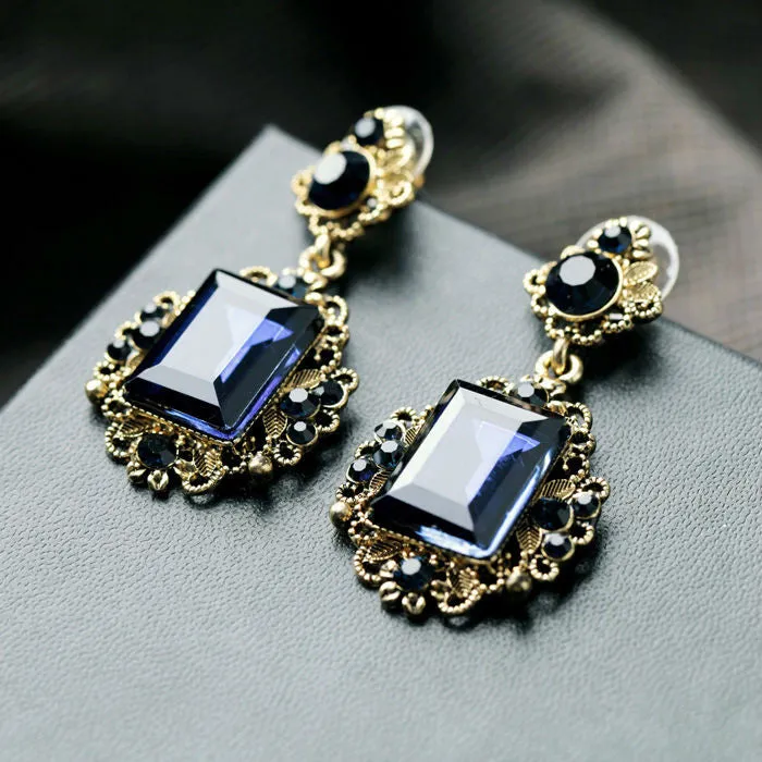 Statement Fashion Women Jewelry Elegant Antique Square Blue Resin Stud Earrings For Girls