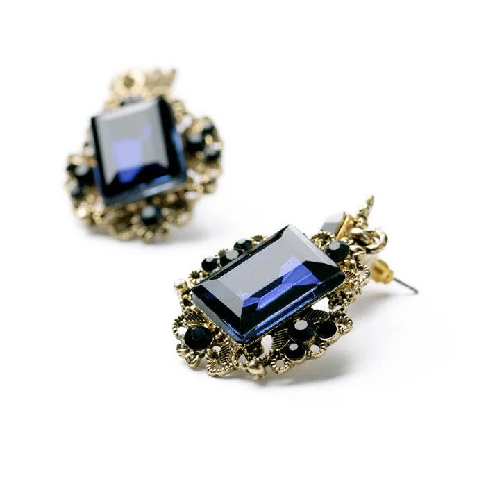 Statement Fashion Women Jewelry Elegant Antique Square Blue Resin Stud Earrings For Girls