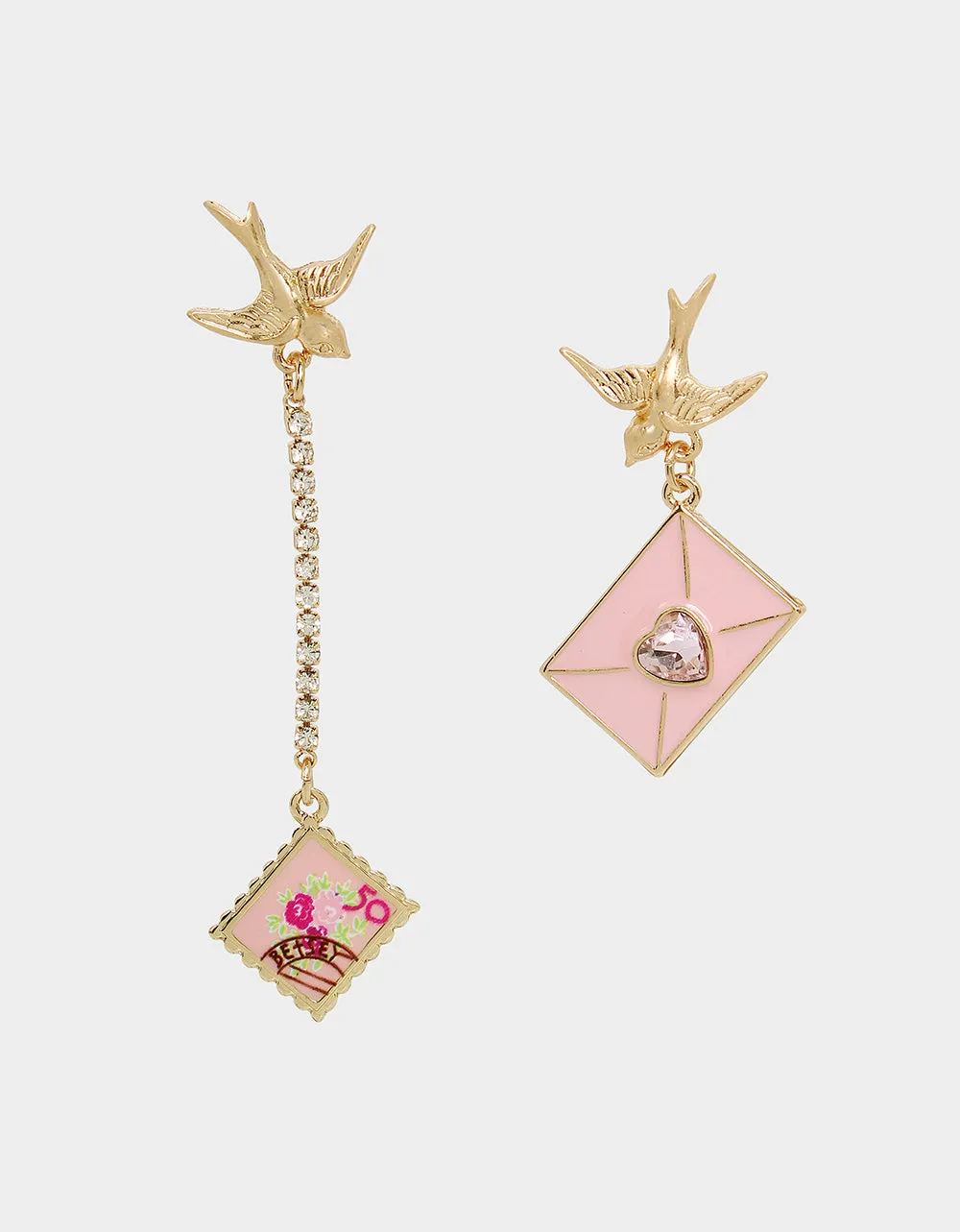 SWEATHEART SWOON DOVE ENVELOPE MISMATCH EARRINGS PINK