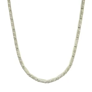 Textured Bar Link Necklace with Floral Claw Clasp in Sterling Silver