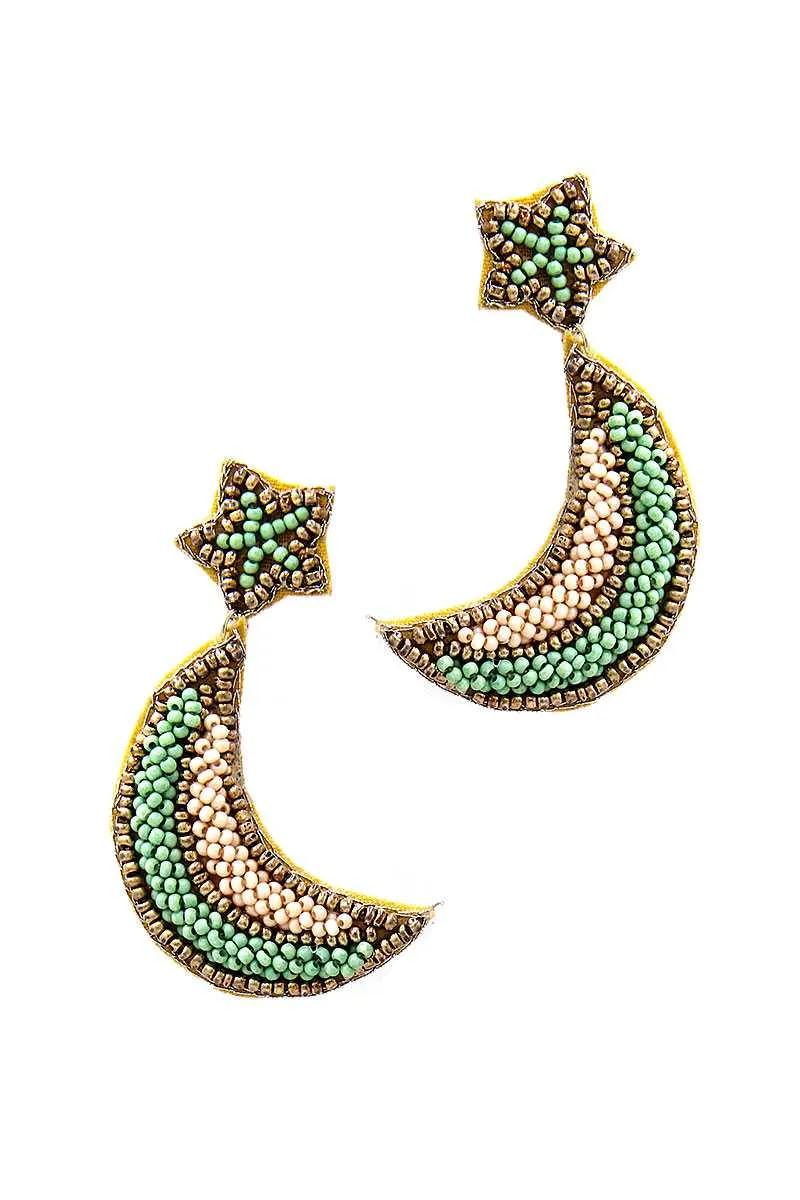 Trendy Beaded Star And Moon Earring