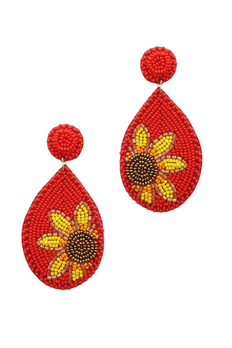 Trendy Seed Bead Tear Drop Flower Earring