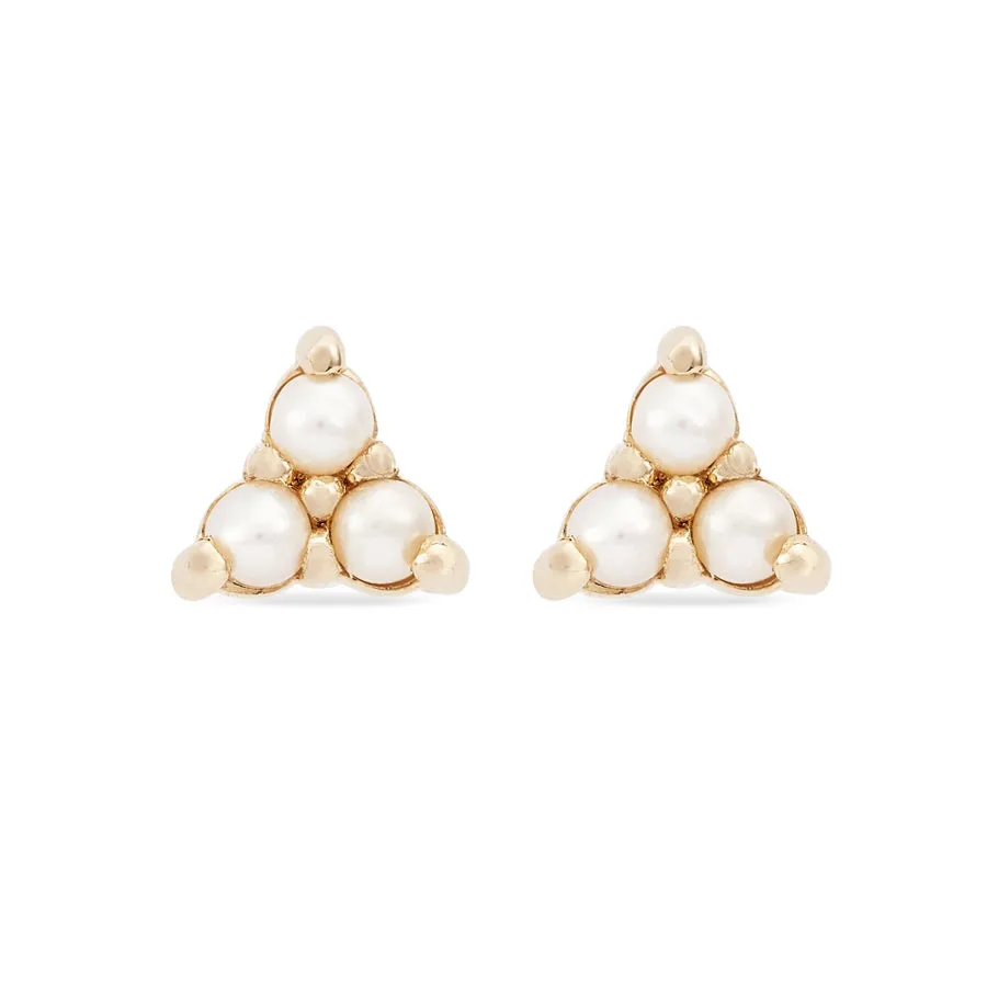 Tripod Pearl Studs | 14K Gold