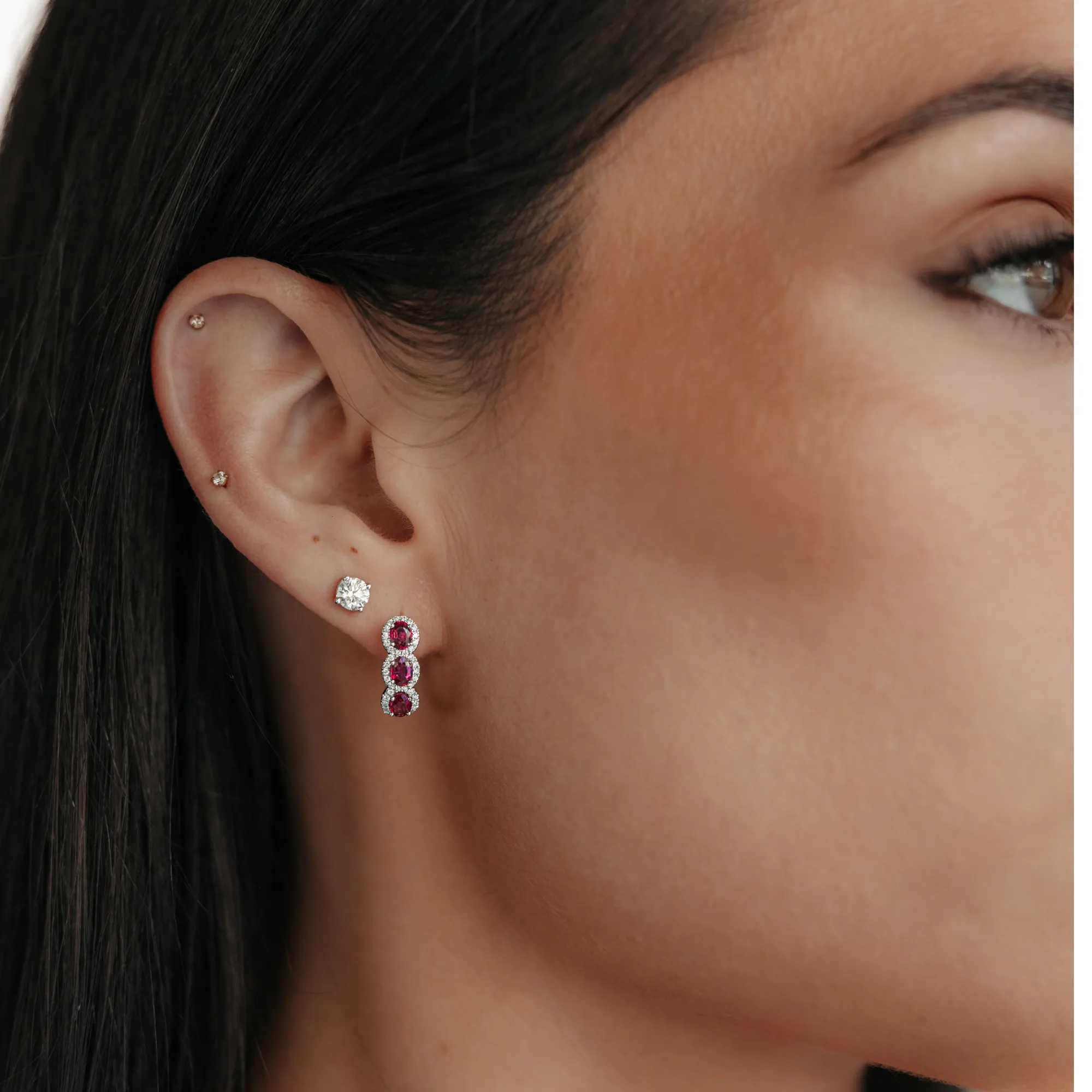 U-Hoop Ruby & Diamond Halo Earrings