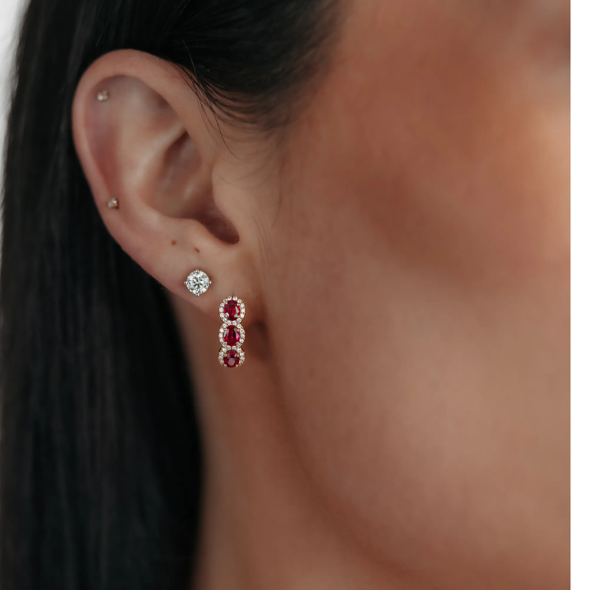 U-Hoop Ruby & Diamond Halo Earrings