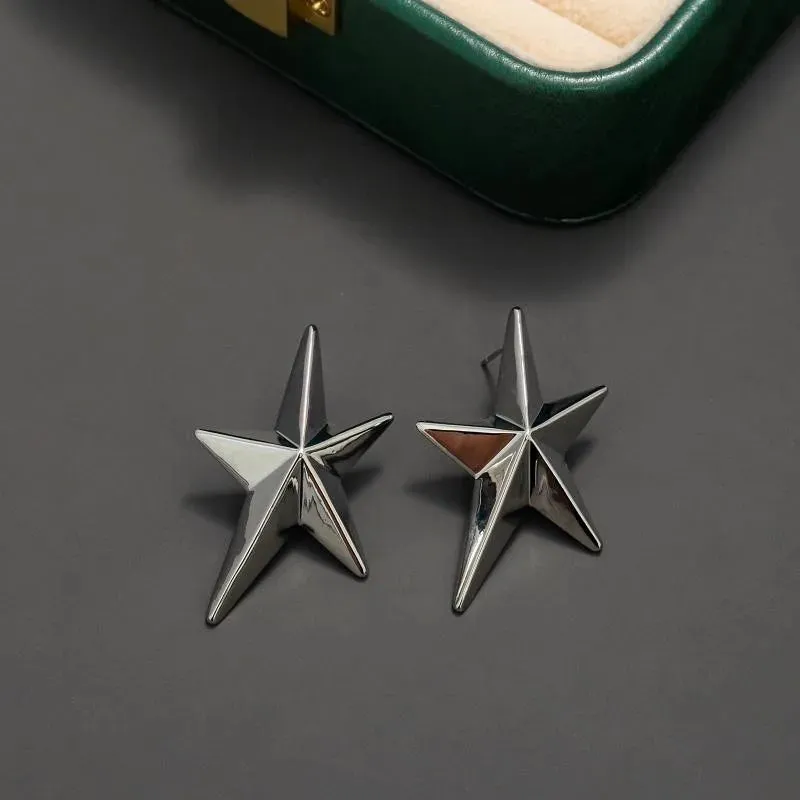 VAIGE Trendy Geometric Zinc Alloy Five-pointed Star Stud Earrings with Long Tassel Design for Independence Day Celebrations